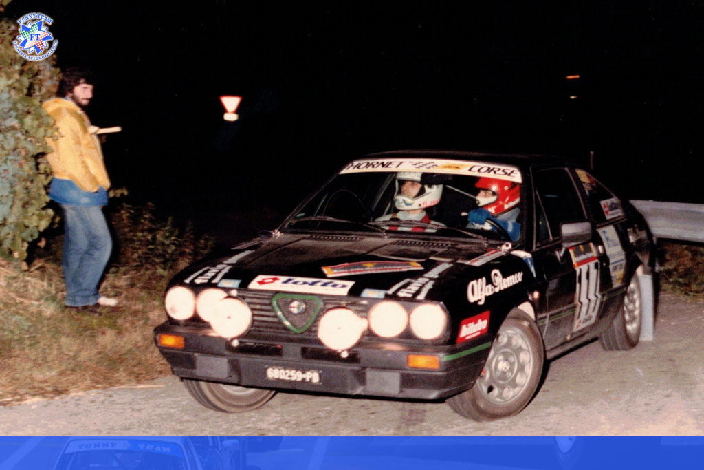 L'ex presidente di Funny Team, Flavio Zoccarato, navigatore al primo Rally della Marca Trevigiana 1984.